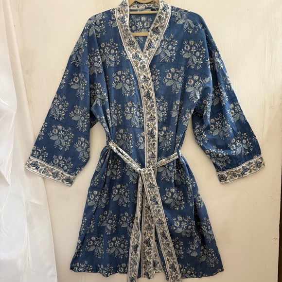 Pottery Barn Blue Print Cotton Robe OS - Picture 3 of 10